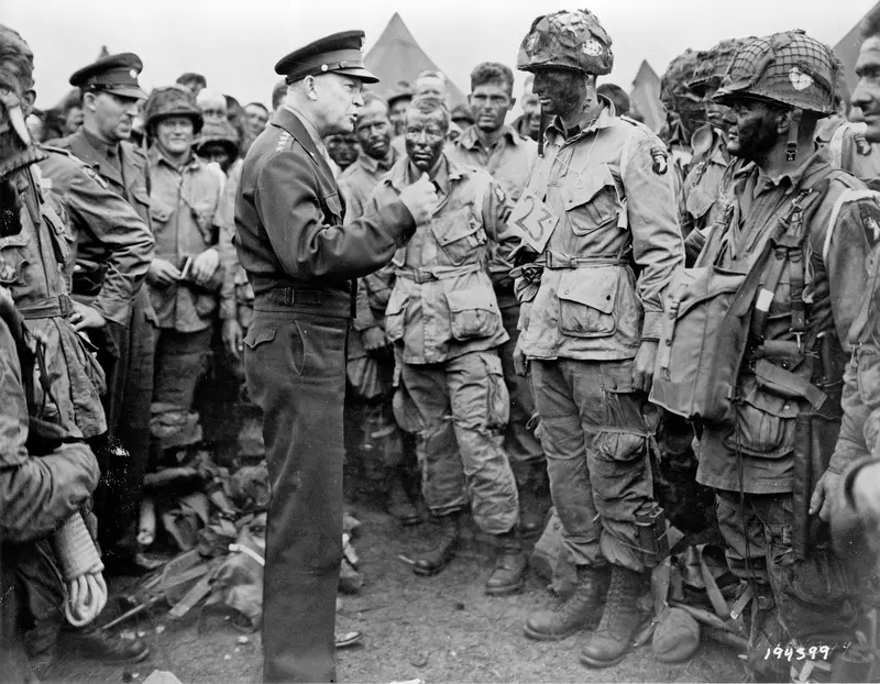 Full Victory, Nothing Else. The night before D-Day, General Eisenhower talks with paratroopers of the 101st Airborne; pairs with the Order of the Day text.