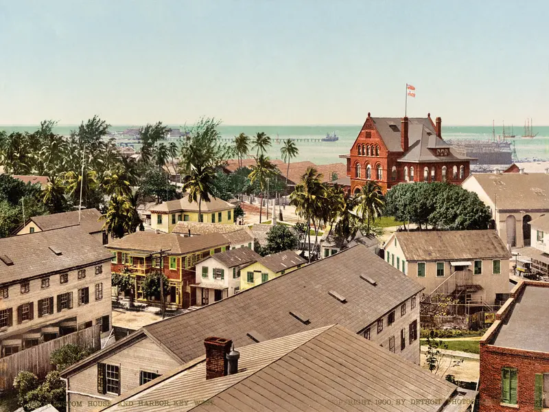 Key West, 1900. The Custom House and harbor of America's southernmost city, a dozen years before the Overseas Railroad arrived.