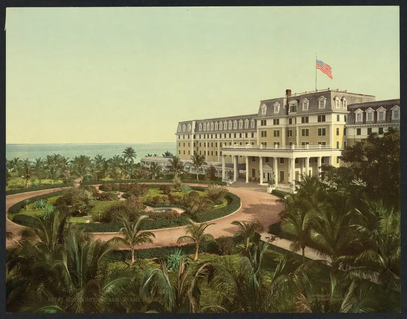 Miami, 1901: The Royal Palm. Flagler's Royal Palm Hotel at the mouth of the Miami River, opened in 1897, a year after Miami became a city.