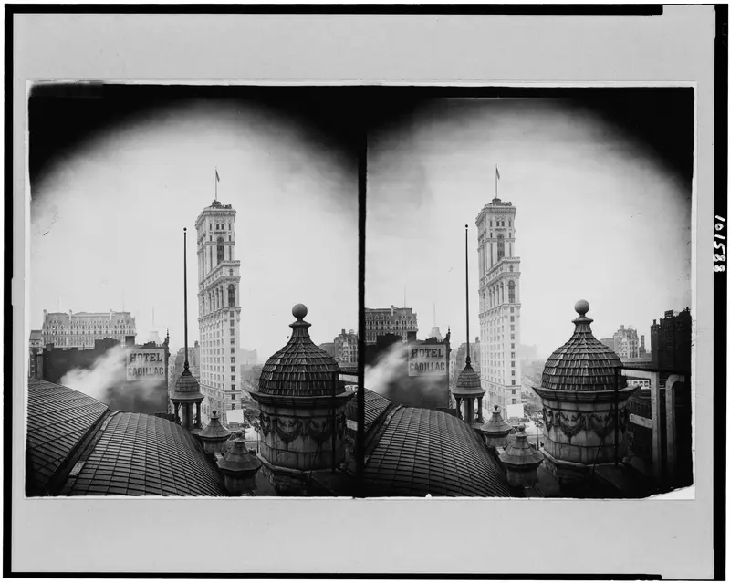 New York, 1905: Longacre Square. A new tower rises over Longacre Square, the year the crossing took the name it still carries.