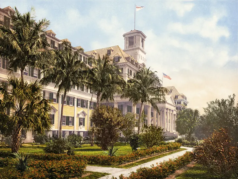 Palm Beach, 1900: The Royal Poinciana. Flagler's Royal Poinciana, once billed as the largest wooden building in the world, the hotel that made Palm Beach.