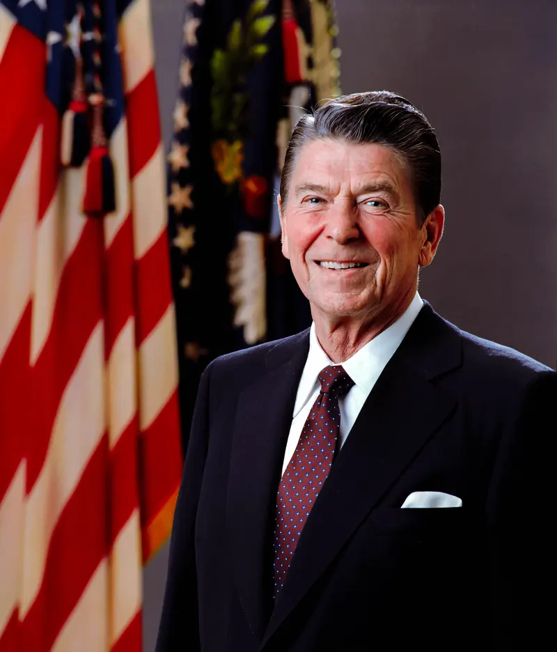 Ronald Reagan. Reagan's official presidential portrait, taken weeks after his first inauguration.