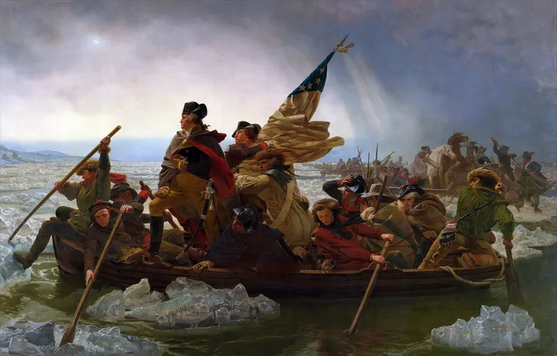 Washington Crossing the Delaware. Emanuel Leutze's 1851 masterpiece of the Christmas-night crossing that saved the Revolution.