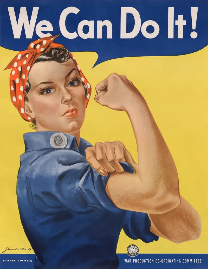 We Can Do It!. J. Howard Miller's wartime factory poster, later adopted as the face of the women who built America's arsenal.