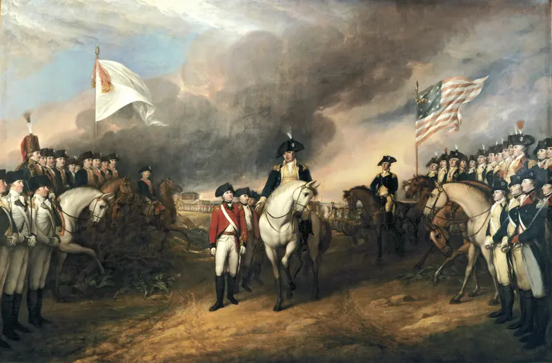 The Surrender at Yorktown. John Trumbull's Capitol Rotunda painting of the British surrender that won American independence.