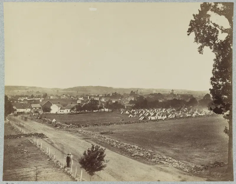 The town of Gettysburg, Pennsylvania, seen from Cemetery Hill. Civil War glass negative, Library of Congress.