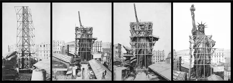 Provisional assembly of the Statue of Liberty in Paris, 1883. Photograph by Albert Fernique.