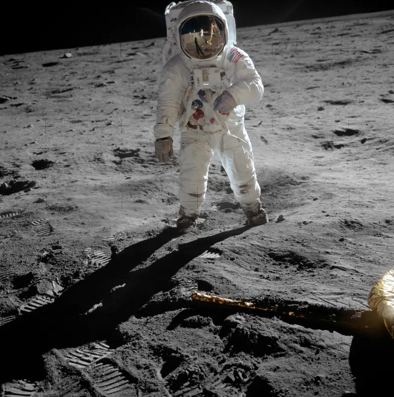Buzz Aldrin walks on the Moon, July 20, 1969. Photograph by Neil Armstrong, NASA.