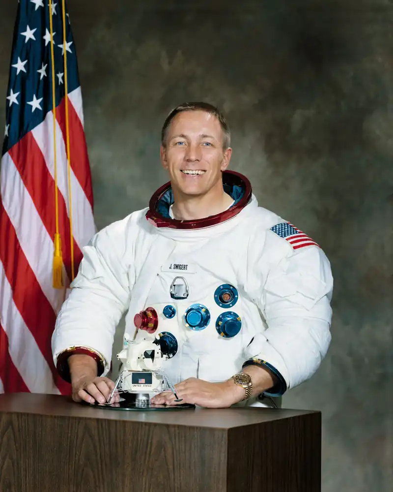 Jack Swigert, astronaut. Jack Swigert flew as command module pilot on Apollo 13 in April 1970.