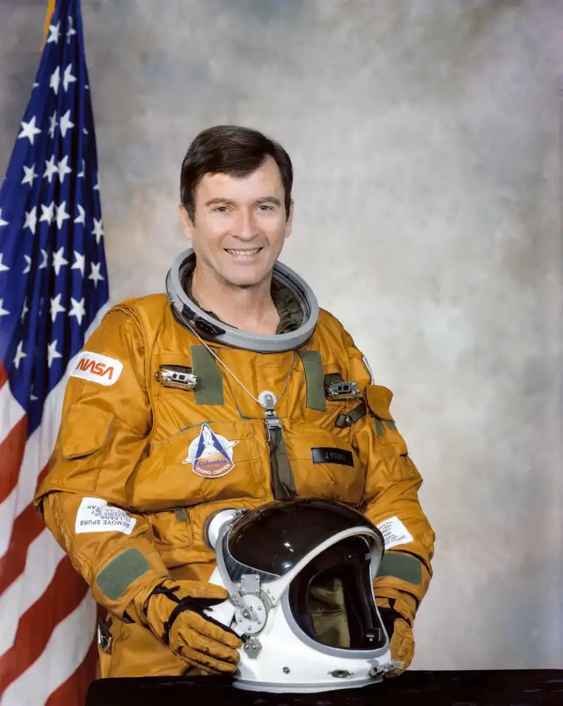 John Young, astronaut. John Young flew Gemini 3 and Gemini 10, orbited the Moon on Apollo 10, walked on it on Apollo 16, and commanded the first Space Shuttle flight.