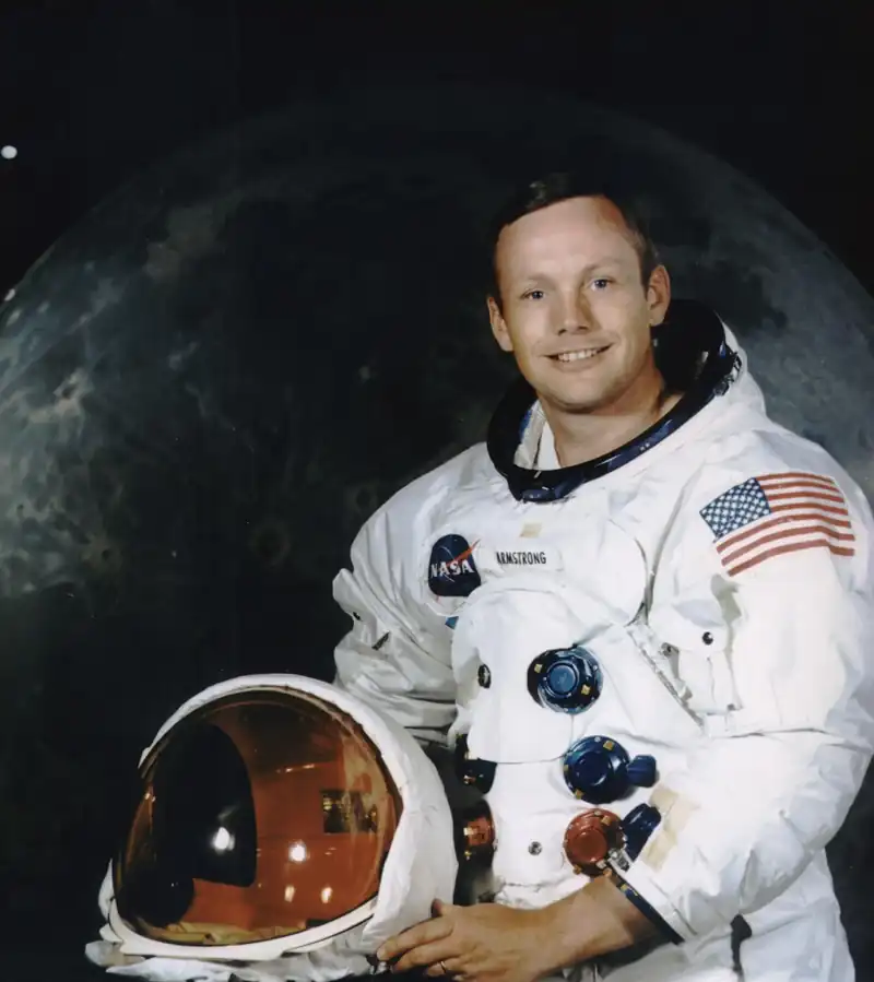 Neil Armstrong, astronaut. Neil Armstrong commanded Gemini 8 in 1966 and Apollo 11. On July 20, 1969, he became the first person to walk on the Moon.