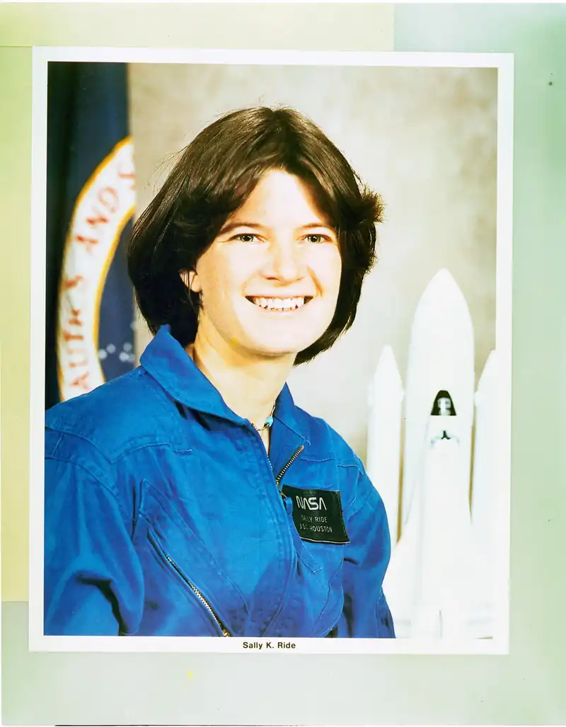 Sally Ride, astronaut. Sally Ride flew on STS-7 in June 1983, the first American woman in space, and again on STS-41-G.