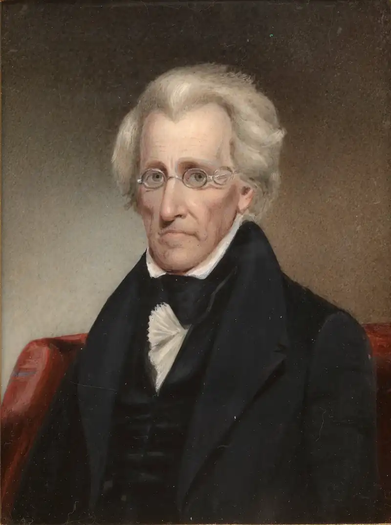 Andrew Jackson, president. Inaugurated on March 4, 1829. He served two terms and left office on March 4, 1837.