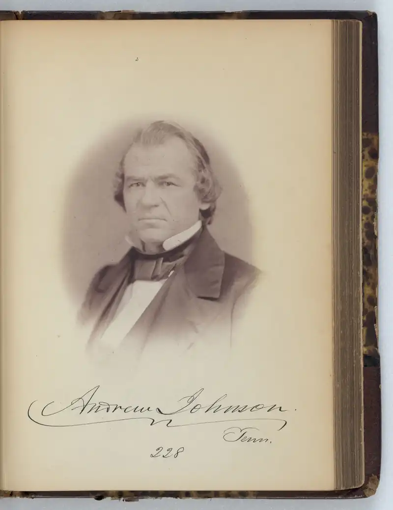 Andrew Johnson, president. Sworn in on April 15, 1865, after the death of Abraham Lincoln. He left office on March 4, 1869.