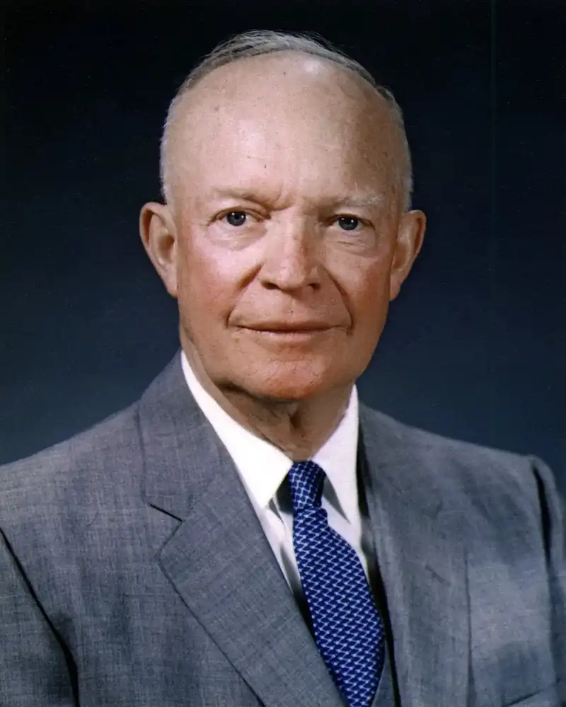 Dwight D. Eisenhower, president. Inaugurated on January 20, 1953. He served two terms and left office on January 20, 1961.