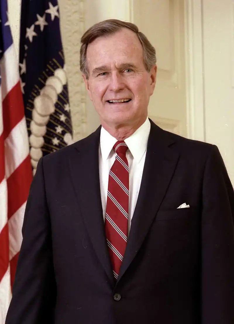 George H. W. Bush, president. Inaugurated on January 20, 1989. He served one term and left office on January 20, 1993.