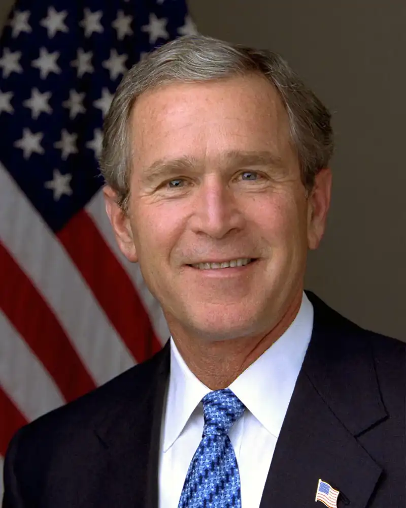 George W. Bush, president. Inaugurated on January 20, 2001. He served two terms and left office on January 20, 2009.