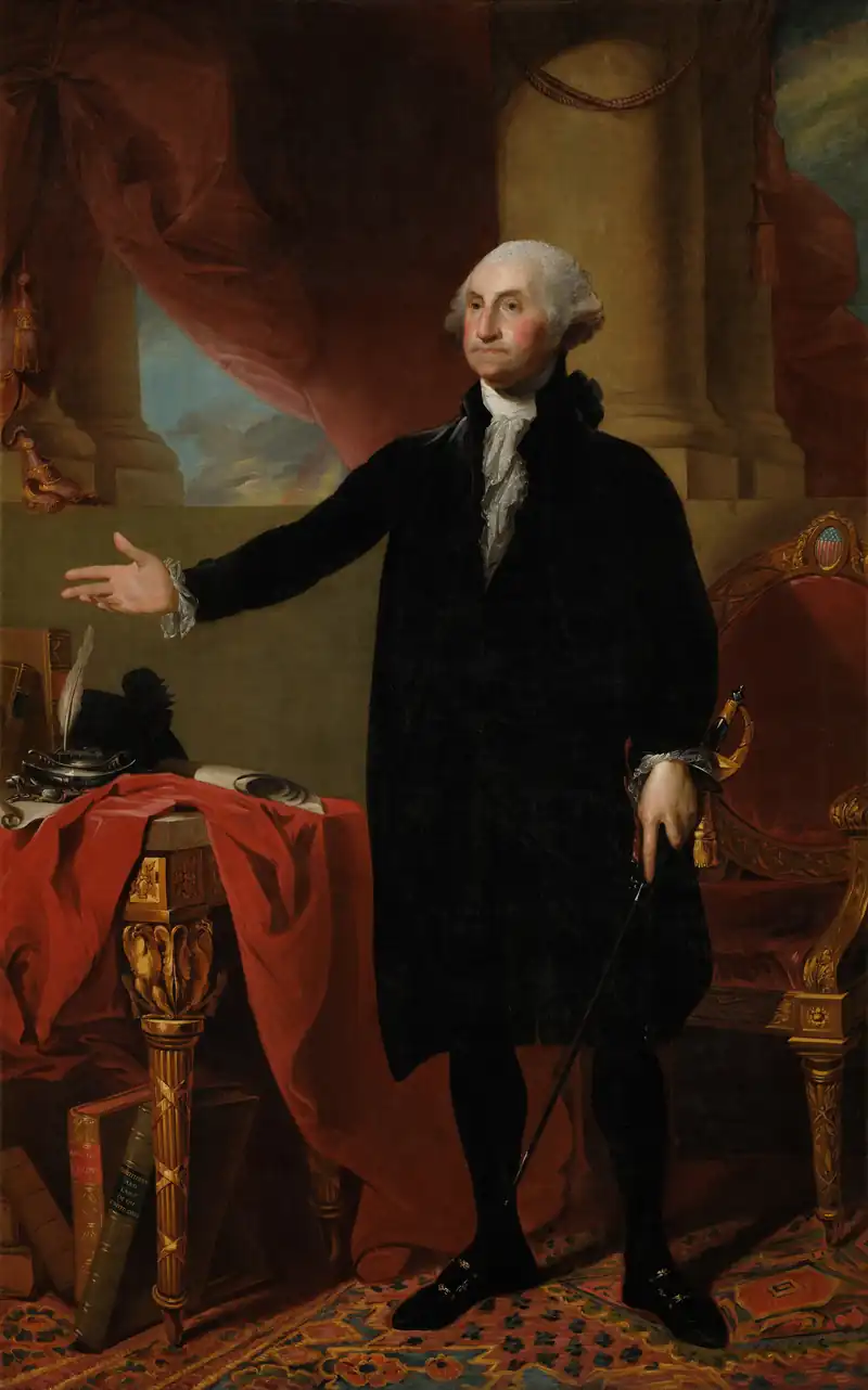 George Washington, president. Inaugurated in New York on April 30, 1789. He served two terms and left office on March 4, 1797.