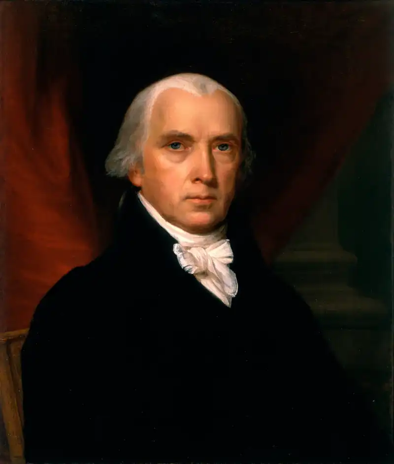 James Madison, president. Inaugurated on March 4, 1809. He served two terms and left office on March 4, 1817.