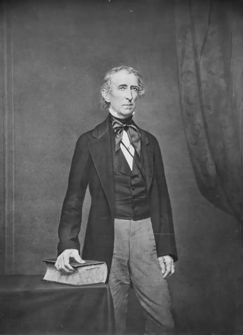 John Tyler, president. Sworn in on April 6, 1841, after the death of William Henry Harrison. He left office on March 4, 1845.