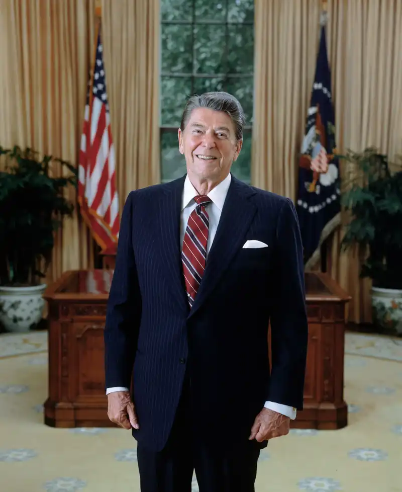 Ronald Reagan, president. Inaugurated on January 20, 1981. He served two terms and left office on January 20, 1989.