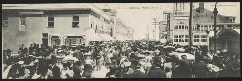 Boardwalk, Atlantic City 1905. The boardwalk was first built in 1870 to keep sand out of hotel lobbies.