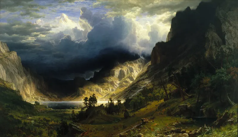 A Storm in the Rocky Mountains, Mt. Rosalie, Albert Bierstadt, 1866. Bierstadt named the peak 'Mount Rosalie' after Rosalie Ludlow, wife of his traveling companion.