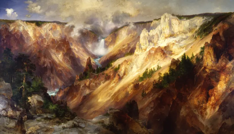 Grand Canyon of the Yellowstone, Thomas Moran, 1893-1901. Moran's sketches from the 1871 Hayden expedition helped persuade Congress to create Yellowstone, the first national park.
