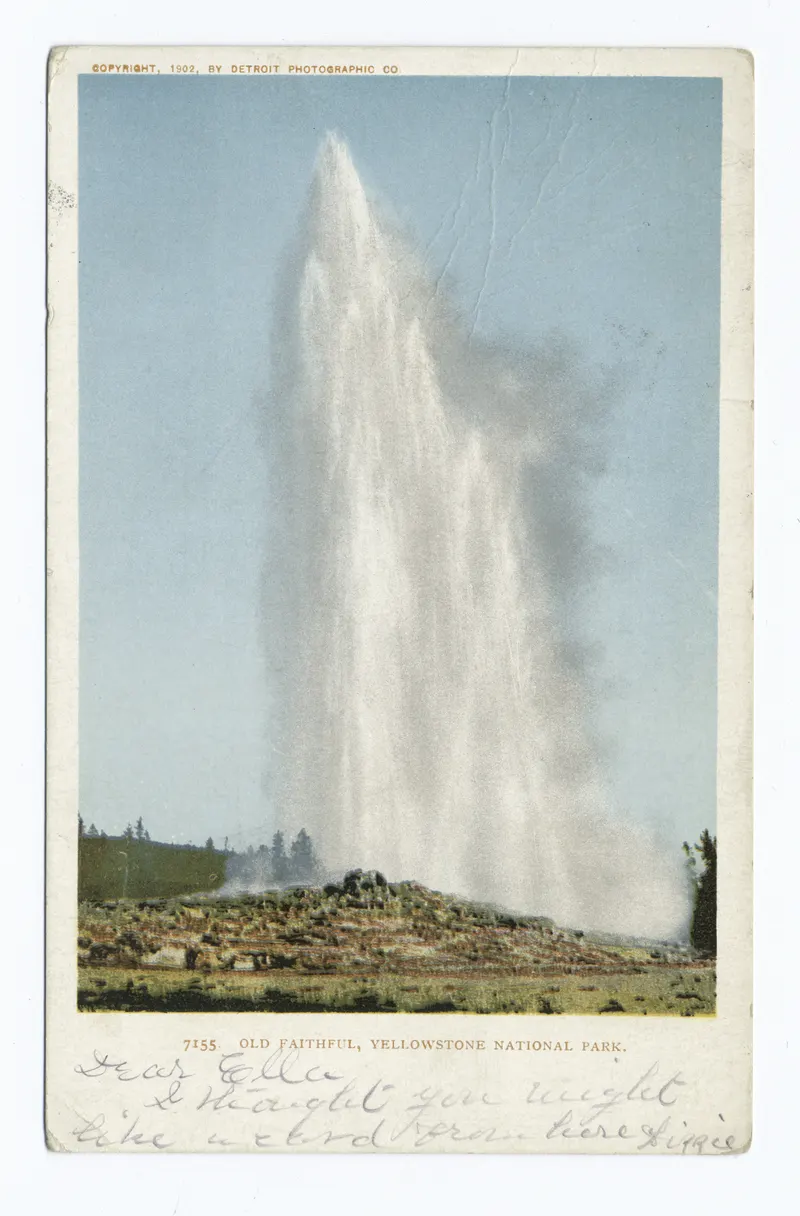 Old Faithful, Yellowstone c.1904. Early tourists used geysers as laundry, throwing clothes in to be washed by the eruption.