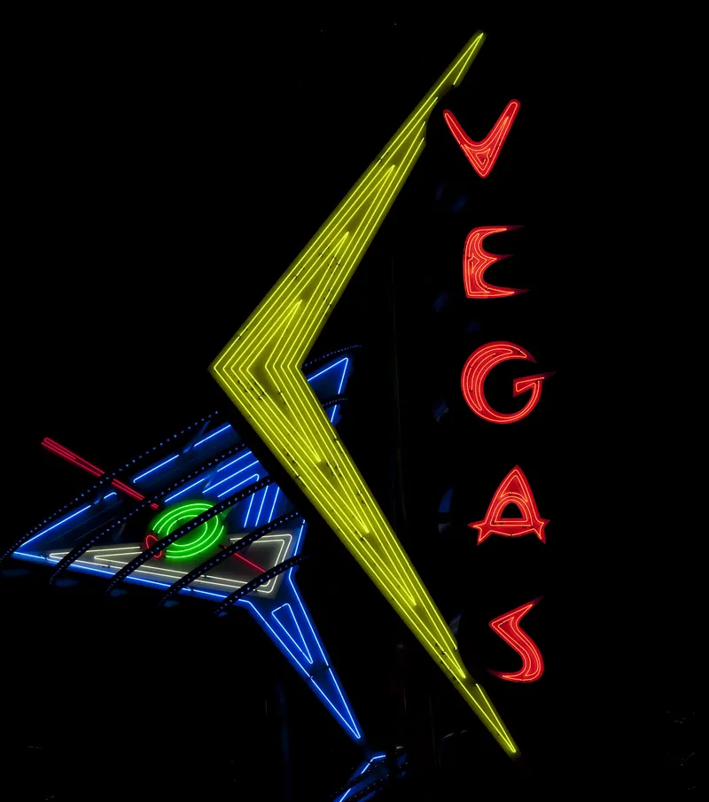 Historic Vegas neon, Fremont Street. Fremont Street got Nevada's first paved road and its first gaming license in 1931; its neon earned it the name Glitter Gulch.