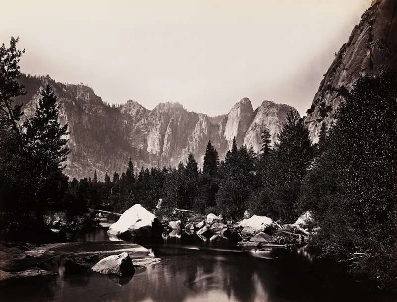 Merced River, Yosemite c.1865. Despite his fame, Watkins lost his business in a bank panic, and the 1906 earthquake destroyed most of his life's negatives.